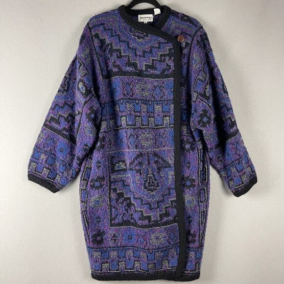 VTG Tony Lambert Sweater Coat Womens Medium Wool Blend Aztec Oversized 80s 90s - Picture 1 of 15
